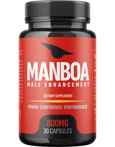 Primary image of Manboa male enhancement bottle, 800mg formula for power performance.