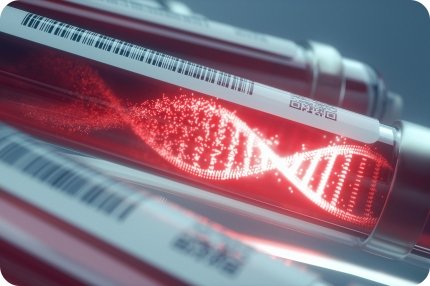 Glowing red DNA helix in vial, symbolizing genetic-level support from Manboa male enhancement formula.