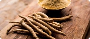 Bundle of ashwagandha roots in bowl, stress-reducer and stamina booster in Manboa male enhancement.